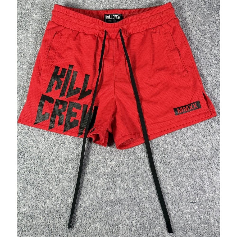 Kill Crew Shorts Men Large Red MMXX Muay Thai Gym Training Workout MMA Mid Thigh